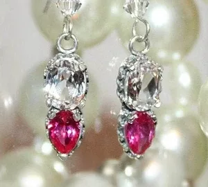 White And Pink Sapphire Gemstone Earrings