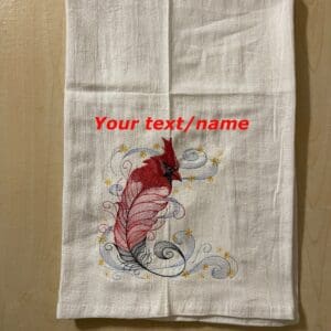 Beautiful Personalized Embroidered Ornate Bird Feather Flour Sack Towels