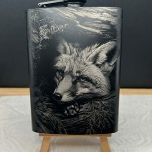 Beautiful Laser Engraved Fox Image on a Stainless Steel Flask