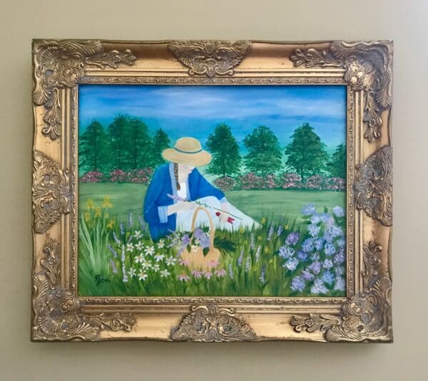 Exquisite Lady in Her Garden Original Oil Painting