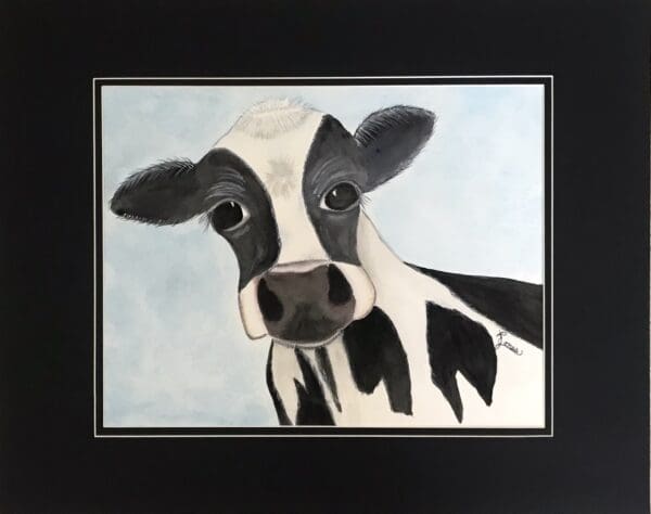 Adorable Black and White Cow Original Watercolor