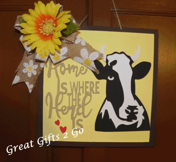 Beautiful Hand Painted Wooden Cow Door Hanger