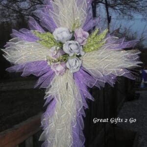 Elegant Handmade Lilac and White Cross Wreath