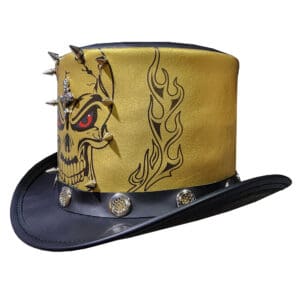 Red Eye Skull Gold Edition Mens Leather Top Hat