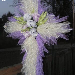 Handmade Lilac And White Cross Wreath