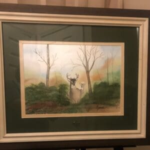 Magnificent Watercolor Painting of a Buck and A Doe