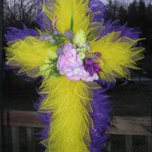 Beautiful Handmade Yellow and Purple Cross Wreath