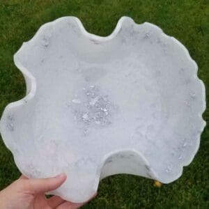 Pearl White and Silver Decorative Resin Bowl