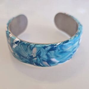 Mesmerizing Marbled Blue Pink and White Polymer Clay Bangle