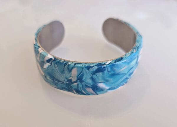 Mesmerizing Marbled Blue Pink and White Polymer Clay Bangle