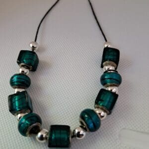 Beautiful Shimmery Dark Teal and Silver Necklace