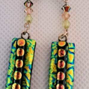 black fused glass earrings with crystals