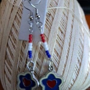 Red White and Blue Flower Dangle Earrings