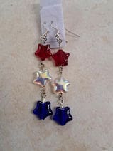 Gorgeous Red White and Blue Star Glass Dangle Earrings