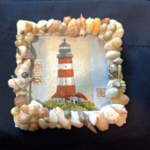 Sea Shell Encrusted Frame with Lighthouse