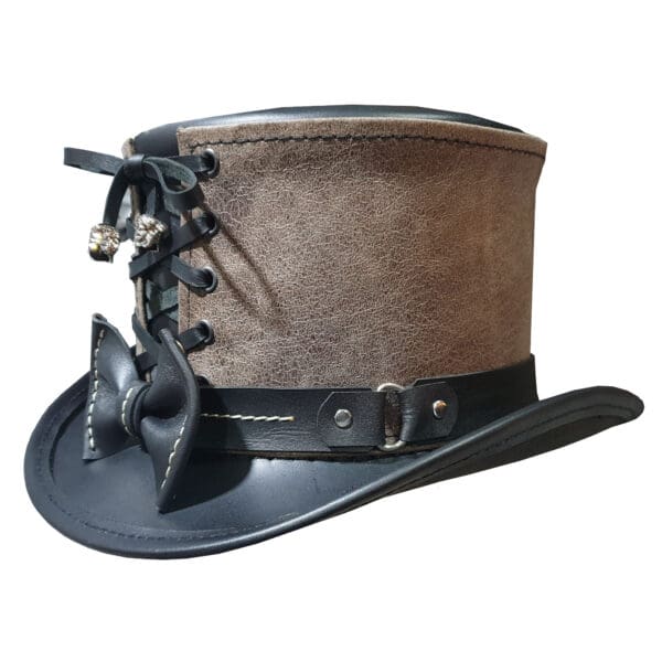 Vest And Bow Black Leather Top Hat