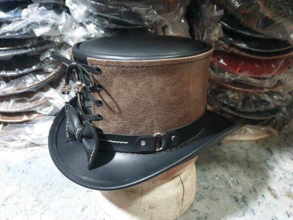 Vest And Bow Black Leather Top Hat