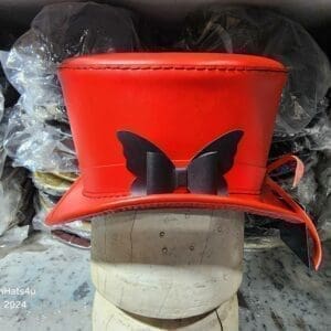 Victorian Red Leather Top Hat