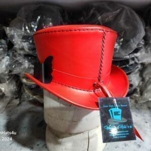 Victorian Red Leather Top Hat