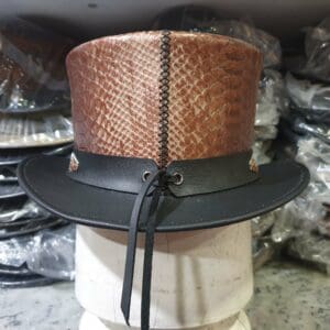 Voodoo Hatter Snake Embossed Black Leather Top Hat