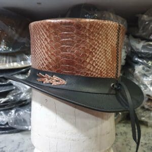 Voodoo Hatter Snake Embossed Black Leather Top Hat