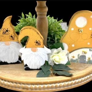 Whimsical Gnome Mushroom House for Honey Bee Tiered Tray - Handmade Decor