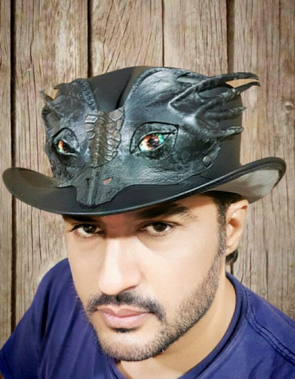 Dragon Mask band Leather Top Hat