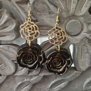 Golden Enchanting Black Rose Earrings