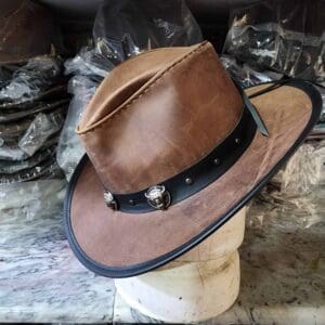 Cyclone Western Brown Leather Cowboy Hat