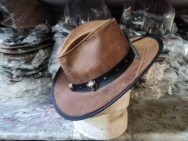 Cyclone Western Brown Leather Cowboy Hat