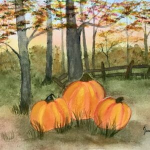 Trio of Vibrant Pumpkins Watercolor Painting