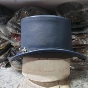 Tri Skull Cross Band Navy Leather Top Hat