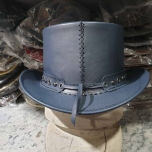 Tri Skull Cross Band Navy Leather Top Hat