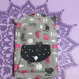 Crossbody Phone Bag With Attached Mini Wallet Set - Grey Cats