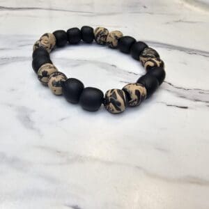 Marbled Black-Tan polymer clay beaded bracelet