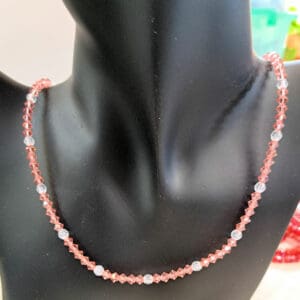 Pink and white faceted crystal necklace