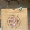 Pray Burlap Tote Bag With Bag Charm