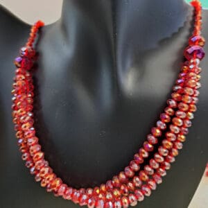 Triple Strand Red Crystal Necklace
