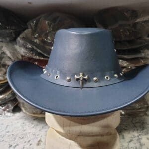 Skull Cross Band Navy Leather Cowboy Hat