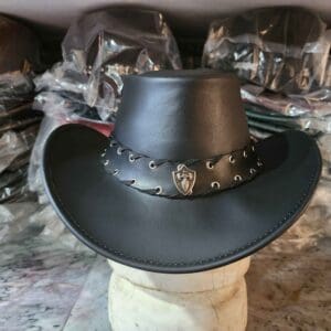 Sheild Rivet Band Black Leather Cowboy Hat