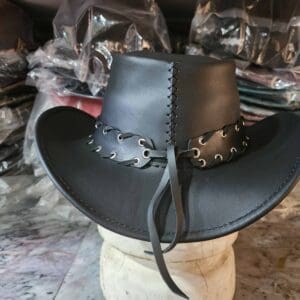 Sheild Rivet Band Black Leather Cowboy Hat