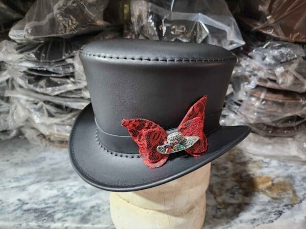 Victorian Black Leather Top Hat