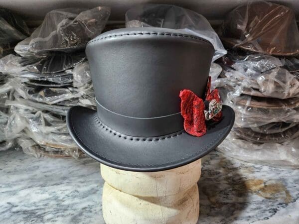 Victorian Black Leather Top Hat