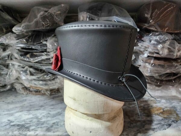 Victorian Black Leather Top Hat