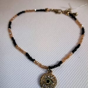 Mystic Tan and Black Crystal Bracelet with Seeing Eye Charm