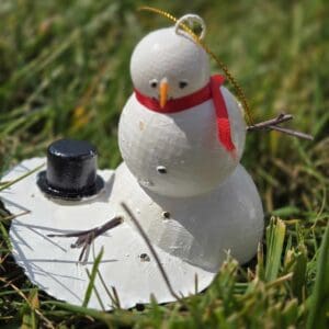 Melty Snowman Ornament With Red Scarf